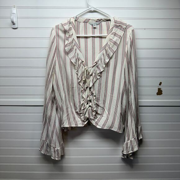 American Eagle Long Sleeve Ruffle & Tie Front Blouse Size XL - Picture 1 of 11